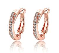 ZCCZJS Joyería-Pendientes Colgantes chapados en Oro Rosa Tira Cruzada Cz Pendiente de Perno Prisionero de Oro Rosa de Cristal Blanco