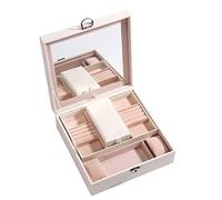 ZCCZJS Organizador de joyas Joyero PU PU Joya de cuero Organizador de almacenamiento de joyas de almacenamiento Caja de exhibición con cerradura y espejo para el anillo de aretes Collar de joyería de