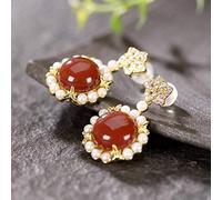 ZCCZJS Para las Mujeres, el Estilo Chino con tía del Sur de los Pendientes de Flores chapadas en Rojo