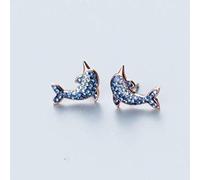 ZCCZJS para S925 Mujeres Estilo de Arte Coreano Gradiente Azul Diamante Ballena Lindos Pendientes de Animales