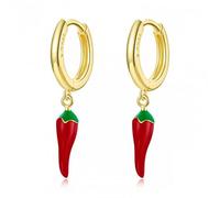 ZCCZJS Pendientes de aro de Pimienta de Esmalte Rojo Pendientes de Planta de Hebilla para Mujeres Joyas Finas