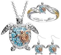 ZCCZJS Pendientes de Mujer Pendientes de Navidad Conjunto de Joyas para Mujer, Collar con Colgante de Tortuga Marina, Anillo, Pendientes con Gancho para la Oreja, Conjunto Retro / 3