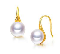 ZCCZJS Pendientes de Perlas de Agua Dulce Naturales de 8-9 mm Color de Oro Pendientes de joyería al Estilo de joyería de Estilo 925 para Mujeres