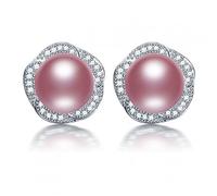 ZCCZJS Pendientes de Perlas para Mujeres de Agua Dulce de 9-10 mm Redonda de Agua de Agua Dulce, Color Negro Color púrpura Blanco Colorido