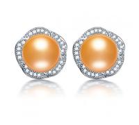 ZCCZJS Pendientes de Perlas para Mujeres de Agua Dulce de 9-10 mm Redonda de Agua de Agua Dulce, Color Negro Color púrpura Blanco Colorido