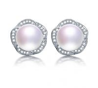 ZCCZJS Pendientes de Perlas para Mujeres de Agua Dulce de 9-10 mm Redonda de Agua de Agua Dulce, Color Negro Color púrpura Blanco Colorido