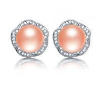 ZCCZJS Pendientes de Perlas para Mujeres de Agua Dulce de 9-10 mm Redonda de Agua de Agua Dulce, Color Negro Color púrpura Blanco Colorido