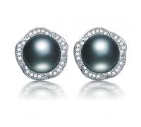 ZCCZJS Pendientes de Perlas para Mujeres de Agua Dulce de 9-10 mm Redonda de Agua de Agua Dulce, Color Negro Color púrpura Blanco Colorido