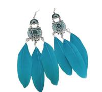 ZCCZJS Pendientes de Plumas -El Goteo de Aceite Retro longo Largo de Pluma Bohemio Pendientes de Plumas, Pluma caída colgada Boho aretes de Aguja Curva para Mujeres Joyas de Moda ui
