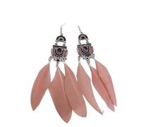 ZCCZJS Pendientes de Plumas -El Goteo de Aceite Retro longo Largo de Pluma Bohemio Pendientes de Plumas, Pluma caída colgada Boho aretes de Aguja Curva para Mujeres Joyas de Moda ui