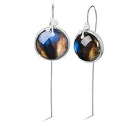 ZCCZJS Pendientes para Mujer, Estilo Chino Pendientes de Gota de Hoja Redonda labradorita Plata de Ley S925 Creativo Retro Hecho a Mano Mujer Pendientes Plata