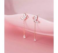 ZCCZJS Pendientes para Mujer, Pendientes Cortos de Plata S925 Pendientes Delicados de Mariposa del Bosque Pendientes de Borla de Diamantes Suaves Oro Rosa Inteligente