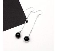 ZCCZJS Pendientes para Mujer, Pendientes de ágata Negra de Plata de Ley S925 Pendientes Salvajes de Temperamento Simple Pendientes de Regalo Femeninos, Oro,