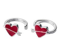 ZCCZJS Pendientes para Mujer, Pendientes de Plata S925, Clip de Oreja de Amor Rojo para Mujer, Pendientes sin Perforaciones con Flecha, joyería en Forma de corazón con Temperamento, un par