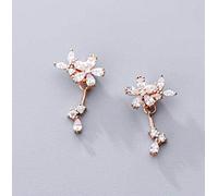 ZCCZJS Pendientes para Mujer, Pendientes de Plata S925, Estilo artístico Coreano Femenino, Pendientes de Flores Lindos con Diamantes completos, Oro Rosa