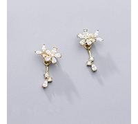 ZCCZJS Pendientes para Mujer, Pendientes de Plata S925, Estilo artístico Coreano Femenino, Pendientes de Flores Lindos con Diamantes completos, Oro Rosa