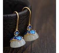 ZCCZJS Pendientes para Mujeres, Pendientes Chinos para la joyería para el oído S925 Pendientes Azules quemados Pendientes de Loto de Loto Simple