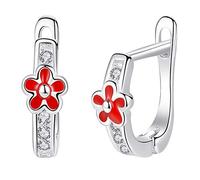 ZCCZJS Pendientes Pendio de Cristal de Flores de corazón de Esmalte Rojo Rosa para Joyas para niñas