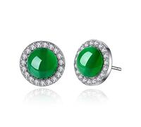ZCCZJS Pendientes Redondos de Jade Verde y Calcedonia, Colgante de ágata Tallada en Plata 925, joyería de Jade, Amuleto de Moda para Regalos de Mujer