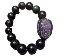 ZCCZJS Pulsera de obsidiana Negra, Brazalete Tortuga Natural Rainbow Obsidian Round Bead Crystal Bangle Talisman Protege la Suerte Amor Dinero Feliz 16 mm
