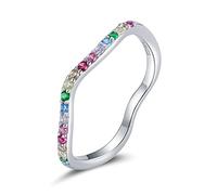 ZCCZJS Rainbow Bridge Wave Anillos para dedos para mujeres Joyas de boda de compromiso pavimentado colorido