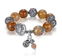 ZCCZJS S925 Sterling Silver + Natural Hair Crystal Bracelet, Bead Prains para buena suerte para hombres y mujeres, parejas, joyas de recuerdo de regalos con suerte.