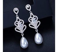 ZCCZJS Zirconia cúbica Color de Rosa Largo Pendientes de caída de Perlas para Mujeres Joyas de Fiesta de Novia de Boda étnica