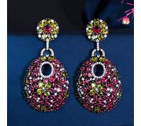 ZCCZJS Zirconia cúbica Rose Rojo Pendientes de caída Larga para Mujeres Joyas para la Fiesta de Bodas