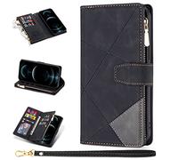 ZCDAYE Funda tipo cartera para iPhone 13 con 9 ranuras para tarjetas con cremallera bolsillo bolsillo cartera cartera folio funda para iPhone 13-negro