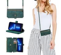 ZCDAYE Hülle für iPhone 13 Pro mit Band Handykette Leder Handyhülle mit Kartenfächer Frauen Brieftasche Klapphülle zum Umhängen Tasche iPhone 13 Pro (6.1 inches),Green