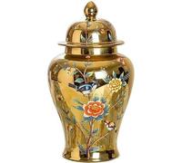 ZCEDZYSW Jarrón de cerámica, moderno jarrón decorativo de cerámica con tapa, jarrones florales dorados, decoración de obras de arte (mediano)