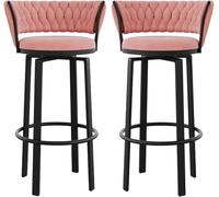 ZCEDZYSW Juego de 2 taburetes de bar giratorios para taburete de cocina, taburete de terciopelo con respaldo tejido (rosa, altura de 75 cm)