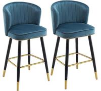 ZCEDZYSW Juego de 2 taburetes de terciopelo para encimera de cocina, sillas altas con patas de metal y reposapiés para isla de cocina (azul real, altura de 65 cm)