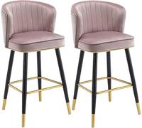 ZCEDZYSW Juego de 2 taburetes de terciopelo para encimera de cocina, sillas altas con patas de metal y reposapiés para isla de cocina (color rosa oscuro, altura de 55 cm)