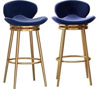 ZCEDZYSW Juego de 2 taburetes giratorios de altura de mostrador, taburetes de bar modernos de terciopelo con respaldo medio, silla de bar tapizada con base de metal, taburetes de isla de cocina (azul,