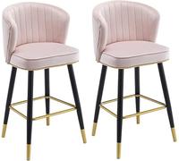 ZCEDZYSW Taburete de desayuno de terciopelo para cocina, taburete de bar, juego de 2, sillas altas con patas de metal y reposapiés, para isla de cocina (rosa claro, altura 65 cm)