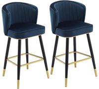 ZCEDZYSW Taburete de terciopelo con patas de metal y reposapiés para isla de cocina (azul oscuro, altura 55 cm)
