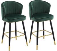 ZCEDZYSW Taburete de terciopelo desayuno cocina encimera taburetes de bar conjunto de 2 - tronas con patas de metal y reposapiés para Kitchen Island (verde oscuro, altura 65cm)