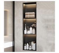 ZCFLWR Nicho de Pared de Acero Inoxidable, nicho de Ducha Empotrado con luz LED, Estante Organizador Impermeable para Almacenamiento en el baño, no Necesita Azulejos (Negro, 90 x 28 x 12,5 cm)