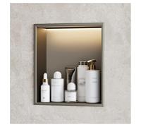 ZCFLWR Nicho de Pared de Acero Inoxidable, nicho de Ducha Empotrado con luz LED, Estante Organizador Impermeable para Almacenamiento en el baño, no Necesita Azulejos (Gris, 32 x 32 x 12,5 cm)