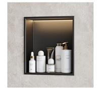 ZCFLWR Nicho de Pared de Acero Inoxidable, nicho de Ducha Empotrado con luz LED, Estante Organizador Impermeable para Almacenamiento en el baño, no Necesita Azulejos (Negro, 32 x 32 x 12,5 cm)