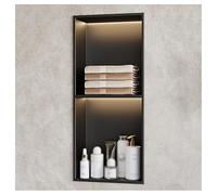 ZCFLWR Nicho de Pared de Acero Inoxidable, nicho de Ducha Empotrado con luz LED, Estante Organizador Impermeable para Almacenamiento en el baño, no Necesita Azulejos (Negro, 70 x 28 x 12,5 cm)