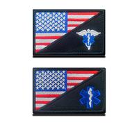 Zcketo Juego de 2 parches médicos paramédicos de la bandera americana/EMT EMS Paramédicos tácticos del ejército de combate con gancho de cierre bordado, parche médico militar EMT Star of Life para