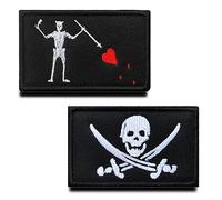 Zcketo Juego de 2 piezas de pirata capitán Jack y barba negra pirata bordado gancho y bucle insignia táctica brazalete combate moral emblema apliques parche para niños adultos Halloween cosplay