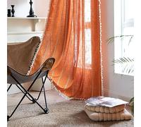 ZCLNYVGJ Cortinas De Lino Bohemias, Paquete De 2 Cortinas Opacas De Algodón con Filtro De Luz Bordadas para Ventana De Dormitorio, Borlas A Rayas, 55" X 96 Pulgadas (Orange,35x23in)