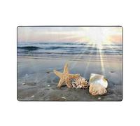 Zcmkjlg Alfombra de franela con estampado de conchas marinas en la playa, 80 x 58 pulgadas, suave, antideslizante, para sala de estar, tapete grande y suave para mesa de café
