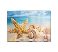 Zcmkjlg Alfombra de franela con estampado de estrellas de mar y conchas marinas de 80 x 58 pulgadas, alfombra suave antideslizante, tapete para sala de estar, tapete grande y suave para mesa de café