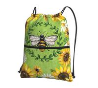 Zcmkjlg Bee & Sunflowers - Bolsa con cordón y bolsillo con cremallera, plegable, ajustable para camping, festivales y salidas