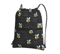 Zcmkjlg Bolsa de cordón con estampado de abeja voladora con bolsillo con cremallera, mochila plegable, ajustable para camping, festivales y salidas