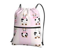 Zcmkjlg Bolsa de cordón con estampado de leche de vaca y bolsillo con cremallera, mochila plegable, ajustable para camping, festivales y salidas
